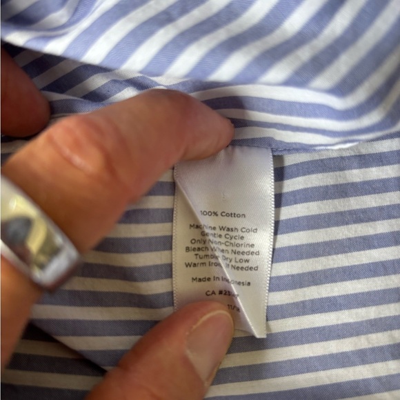 Talbots Cotton Striped Button-Up Shirt with Floral Accents Nautical Vacation LP - Picture 9 of 9